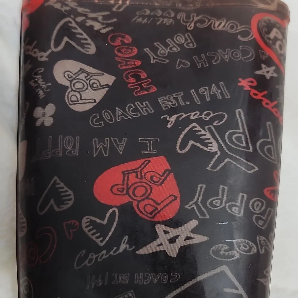 Coach Poppy Graffiti Rain Boots – Size 6 – Black/Red Logo Print